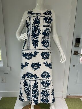 Sleeveless linen Cotton Blend Maxi Dress Boho Print Made In Italy size large